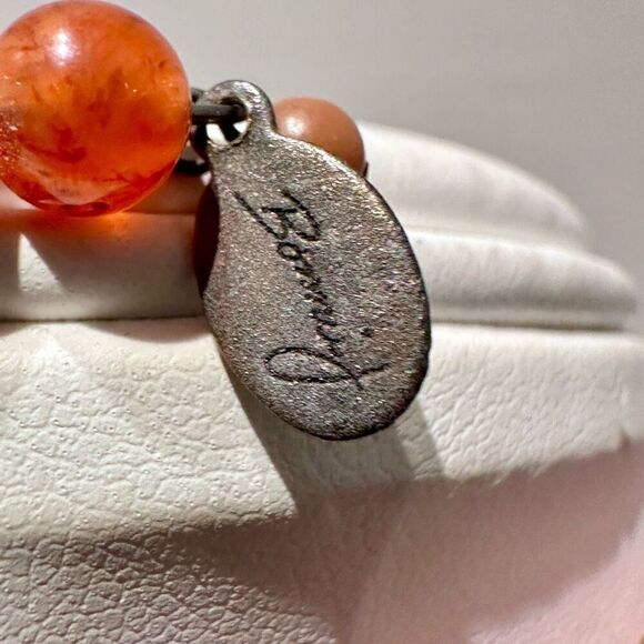 Bonni J Carnelian Beaded Flower Pendant Adjustable Wire Choker Necklace - Picture 3 of 3